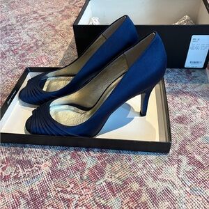 Adrianna Papell Navy Satin Ruched Toe High Heels